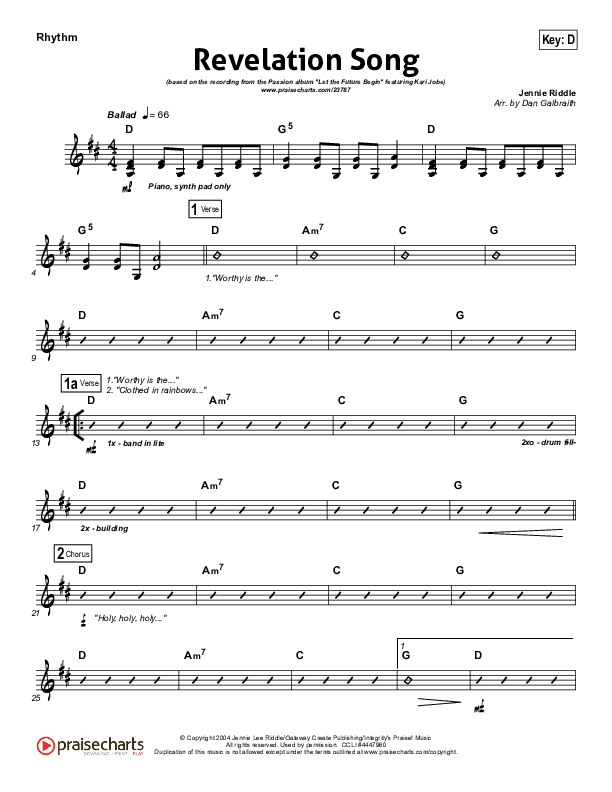Revelation Song (Live) Rhythm Chart (Kari Jobe / Passion)