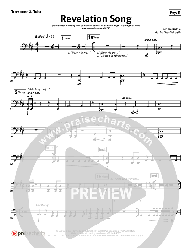 Revelation Song (Live) Trombone 3/Tuba (Kari Jobe / Passion)
