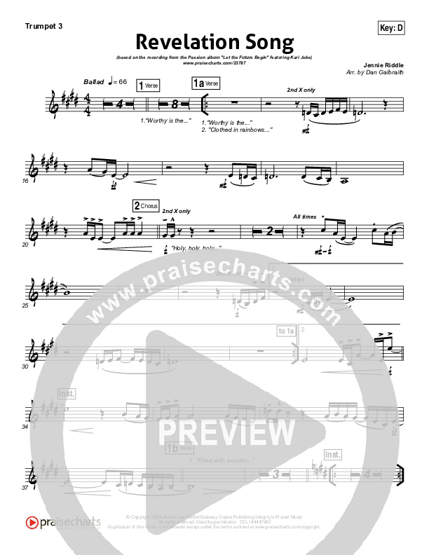 Revelation Song (Live) Trumpet 3 (Kari Jobe / Passion)