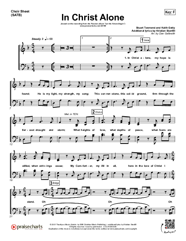 In Christ Alone Choir Sheet (SATB) (Kristian Stanfill / Passion)