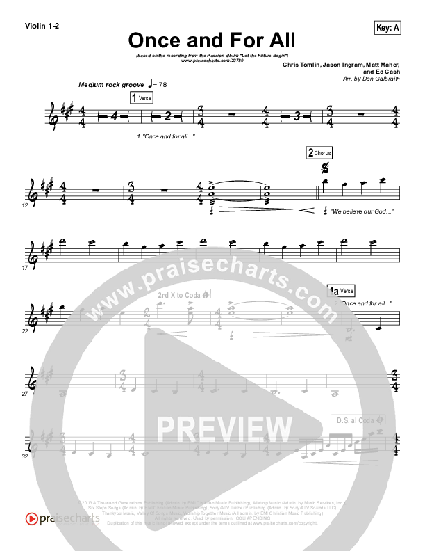 Once And For All Violin 1/2 (Chris Tomlin / Passion)