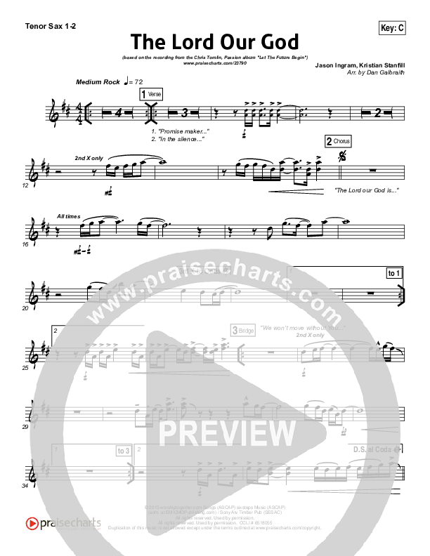 The Lord Our God Tenor Sax 1/2 (Kristian Stanfill / Passion)