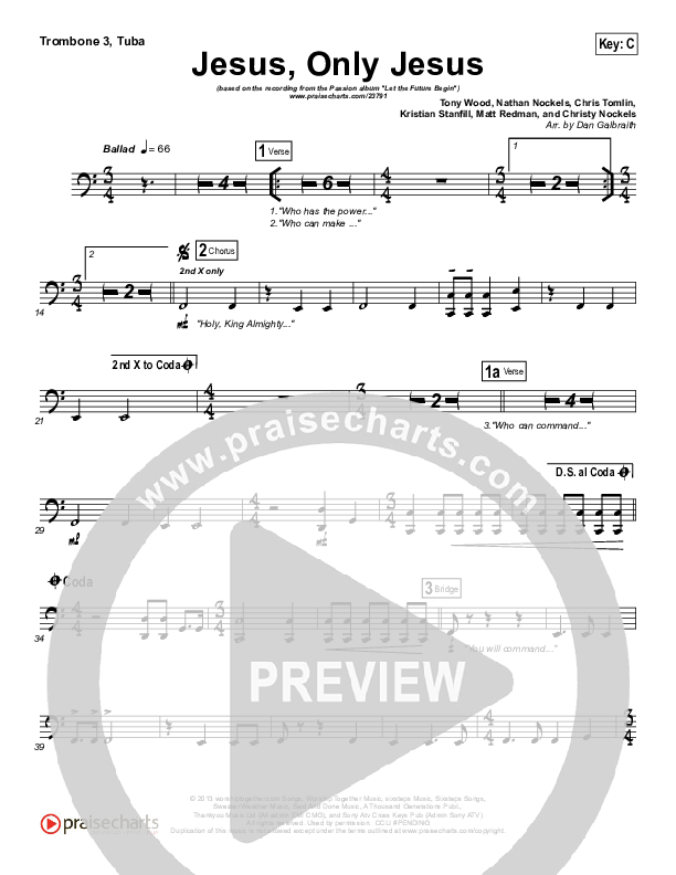 Jesus Only Jesus Trombone 3/Tuba (Matt Redman / Passion)