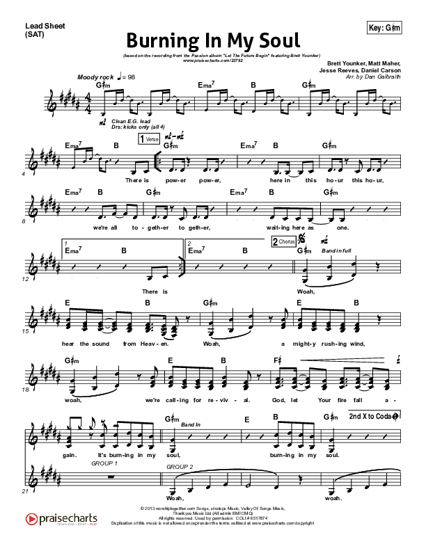 Burning In My Soul Lead Sheet (SAT) (Passion / Brett Younker)