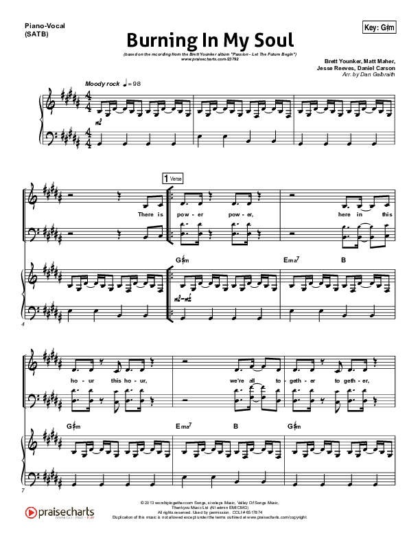 Burning In My Soul Piano/Vocal (Passion / Brett Younker)