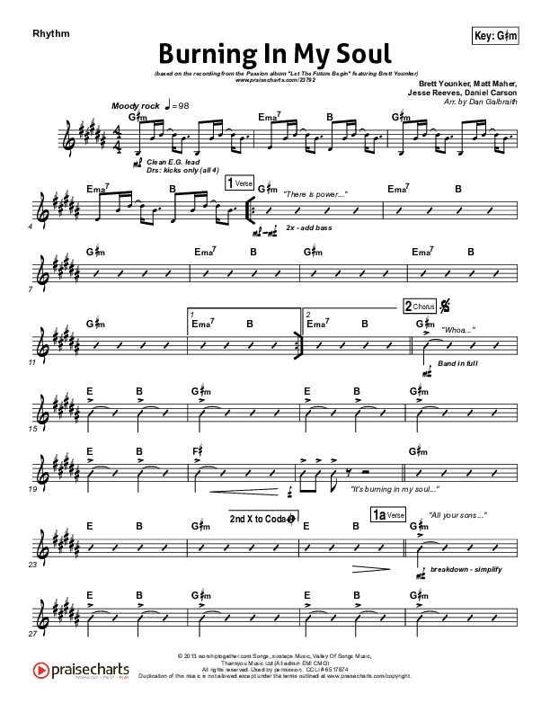 Burning In My Soul Rhythm Chart (Passion / Brett Younker)