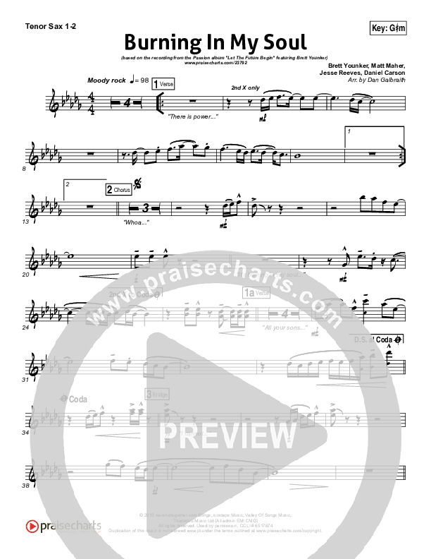 Burning In My Soul Tenor Sax 1/2 (Passion / Brett Younker)