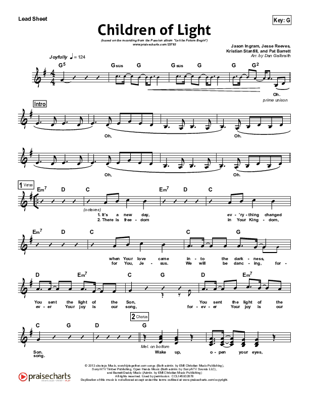 Children Of Light Lead Sheet (Kristian Stanfill / Passion)