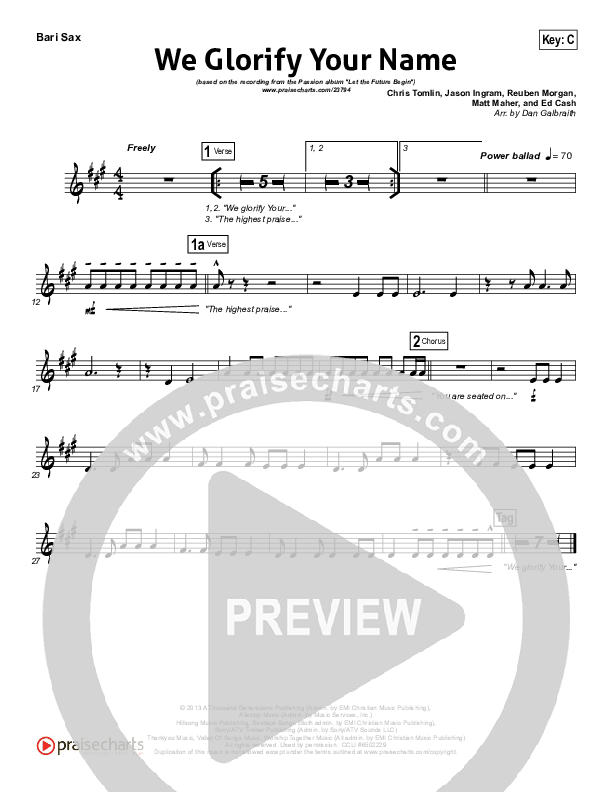 We Glorify Your Name Bari Sax (Chris Tomlin / Passion)