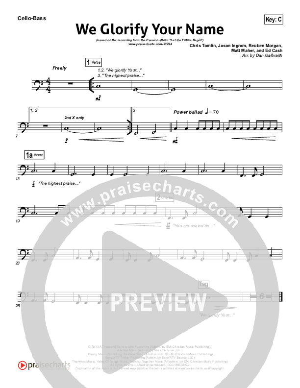 We Glorify Your Name Cello/Bass (Chris Tomlin / Passion)