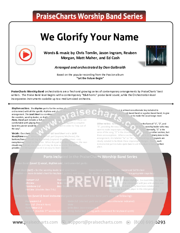 We Glorify Your Name Cover Sheet (Chris Tomlin / Passion)