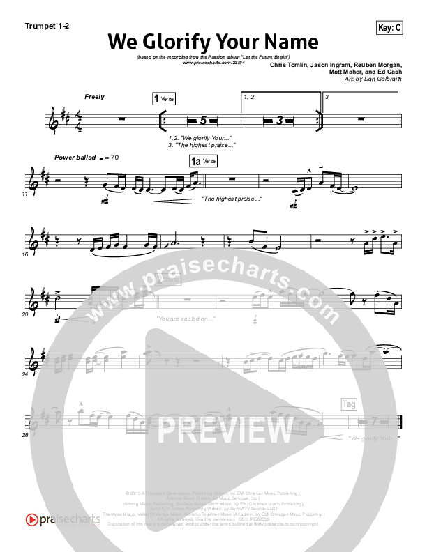 We Glorify Your Name Trumpet 1,2 (Chris Tomlin / Passion)