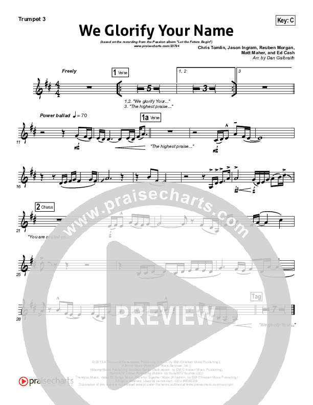 We Glorify Your Name Trumpet 3 (Chris Tomlin / Passion)