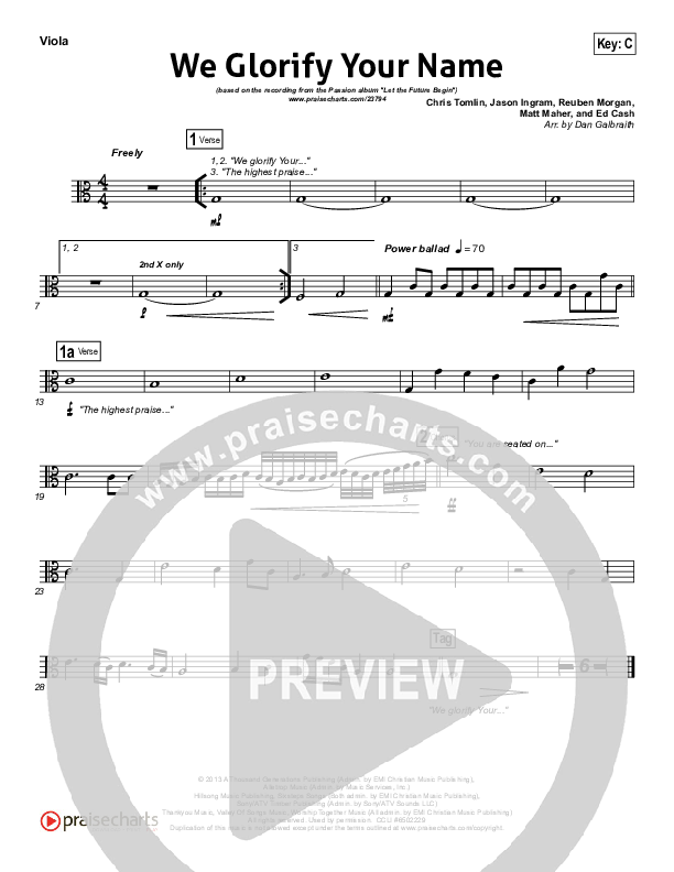 We Glorify Your Name Viola (Chris Tomlin / Passion)