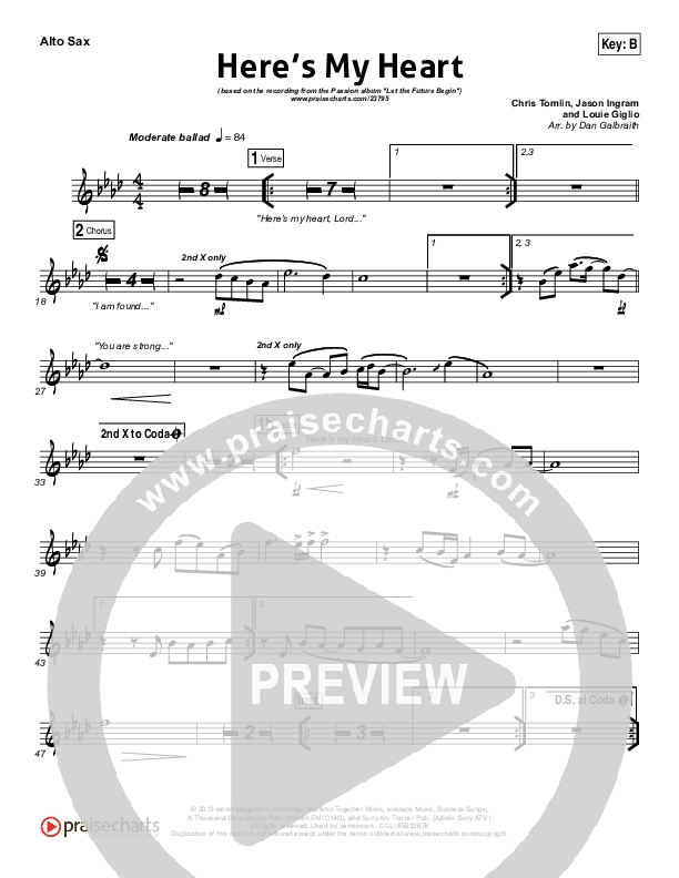 Here's My Heart Alto Sax (David Crowder / Passion)