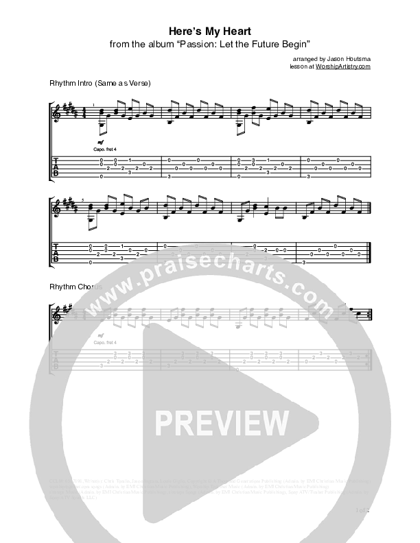 Here's My Heart Guitar Tab (David Crowder / Passion)