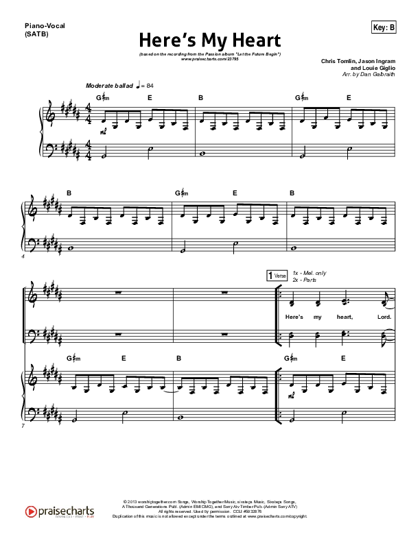 Here's My Heart Piano/Vocal (SATB) (David Crowder / Passion)