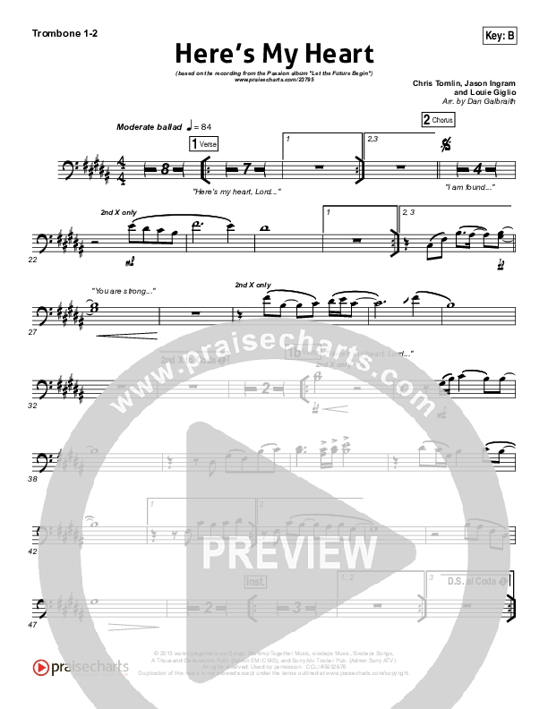 Here's My Heart Trombone 1/2 (David Crowder / Passion)