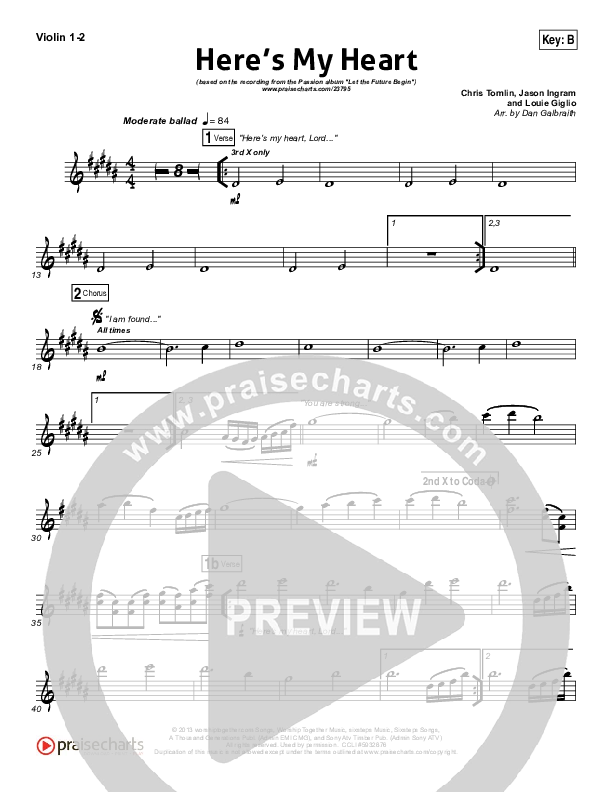 Here's My Heart Violin 1/2 (David Crowder / Passion)