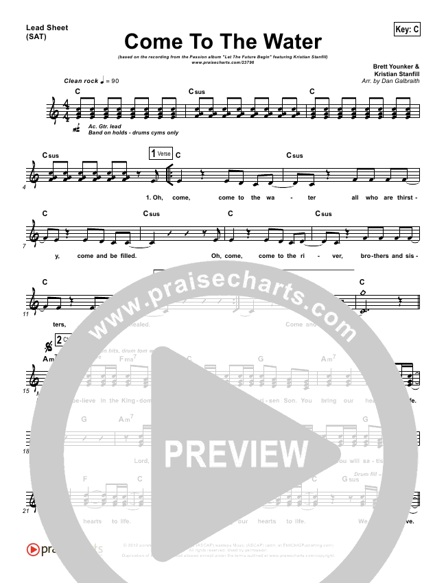Come To The Water Sheet Music PDF (Kristian Stanfill / Passion ...