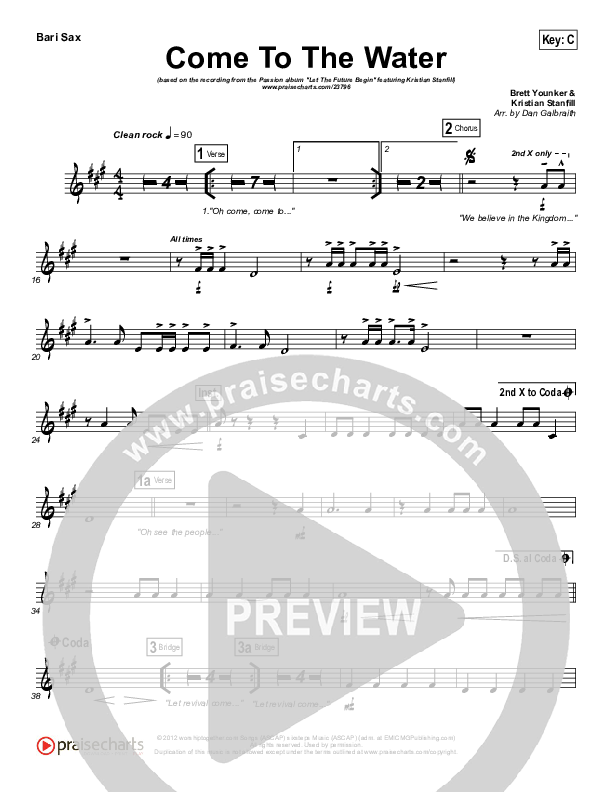 Come To The Water Bari Sax (Kristian Stanfill / Passion)