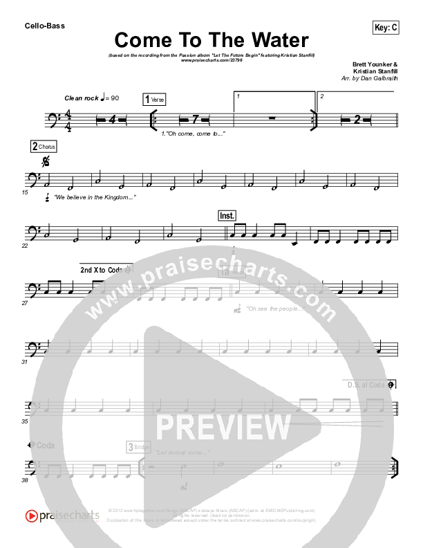 Come To The Water Cello/Bass (Kristian Stanfill / Passion)