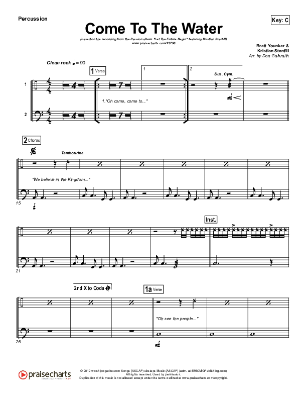Come To The Water Percussion (Kristian Stanfill / Passion)