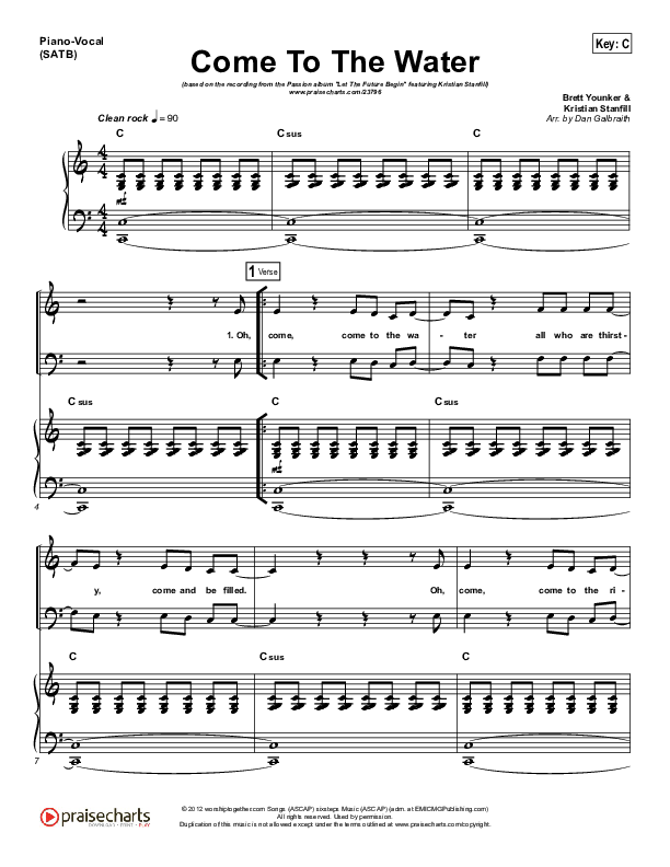 Come To The Water Piano/Vocal (SATB) (Kristian Stanfill / Passion)