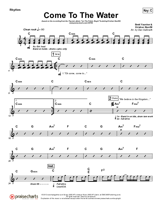 Come To The Water Rhythm Chart (Kristian Stanfill / Passion)