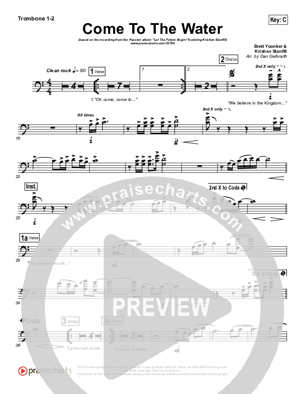 Come To The Water Trombone 1/2 (Kristian Stanfill / Passion)