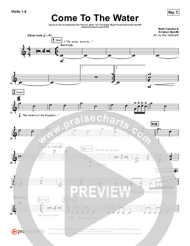 Come To The Water Violin 1/2 (Kristian Stanfill / Passion)