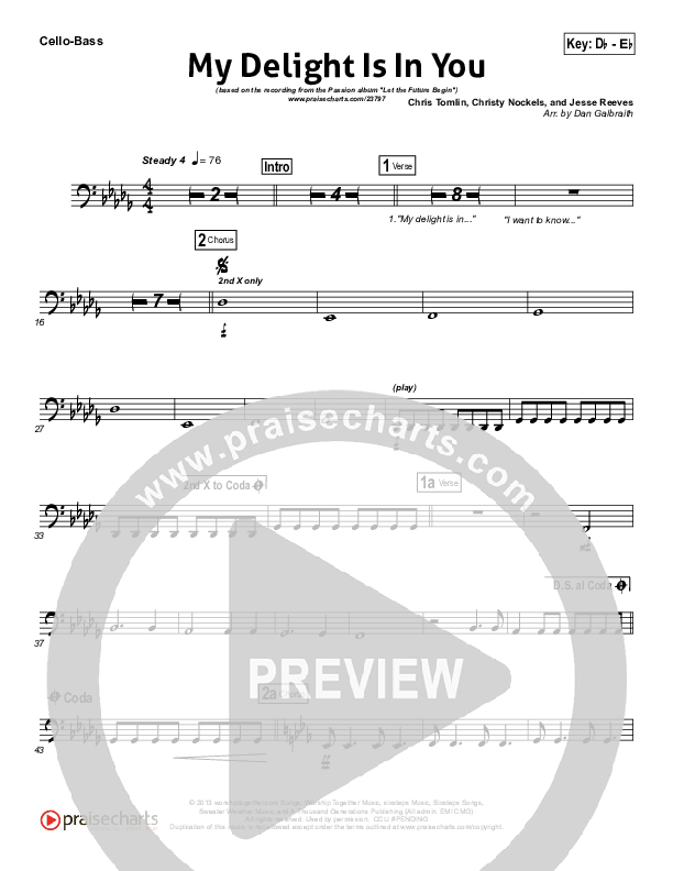 My Delight Is In You Cello/Bass (Christy Nockels / Passion)
