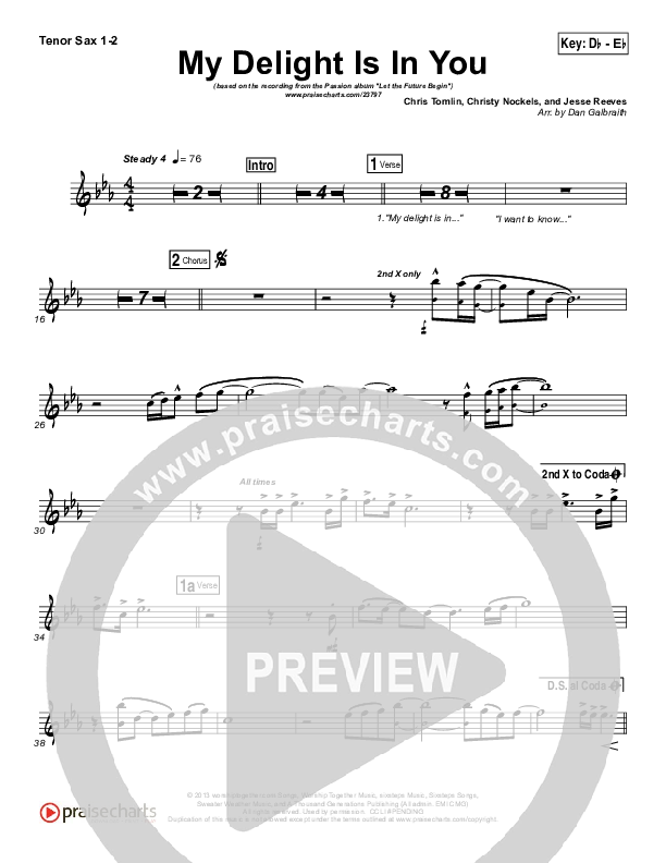 My Delight Is In You Tenor Sax 1/2 (Christy Nockels / Passion)
