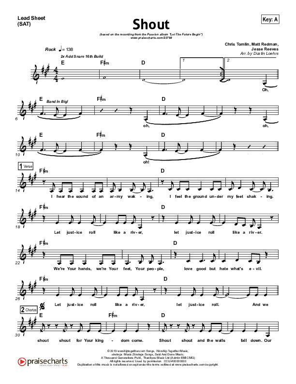 Shout Sheet Music PDF (Chris Tomlin / Passion) - PraiseCharts