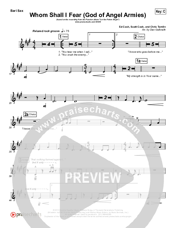 Whom Shall I Fear (God Of Angel Armies) Bari Sax (Chris Tomlin / Passion)