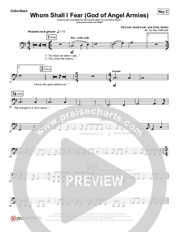 Whom Shall I Fear (God Of Angel Armies) Cello/Bass (Chris Tomlin / Passion)