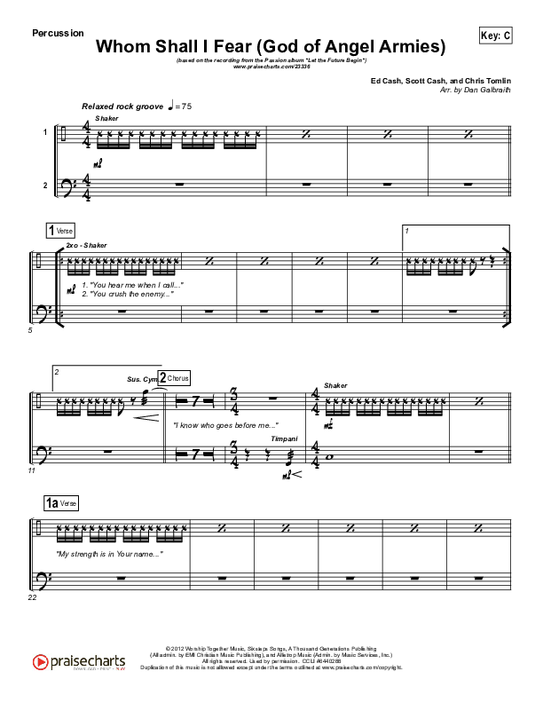 Whom Shall I Fear (God Of Angel Armies) Percussion (Chris Tomlin / Passion)