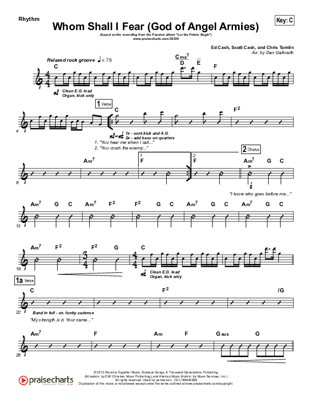 Whom Shall I Fear (God Of Angel Armies) Rhythm Chart (Chris Tomlin / Passion)