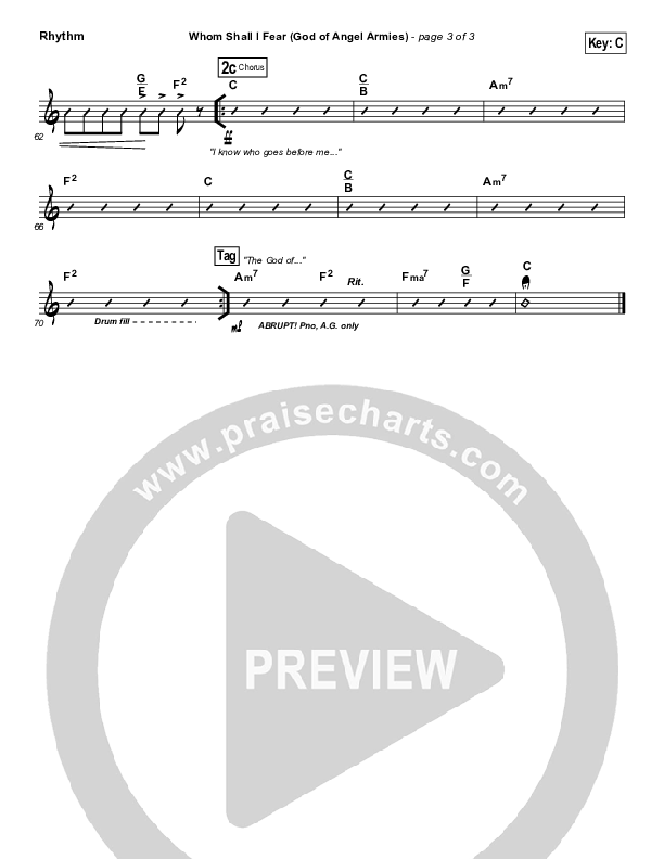 Whom Shall I Fear (God Of Angel Armies) Rhythm Chart (Chris Tomlin / Passion)