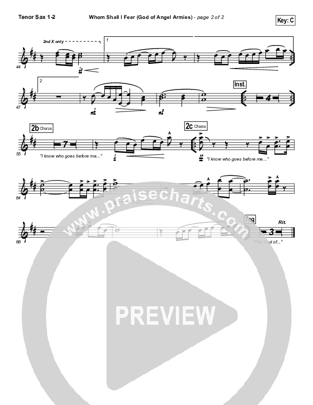 Whom Shall I Fear (God Of Angel Armies) Tenor Sax 1/2 (Chris Tomlin / Passion)