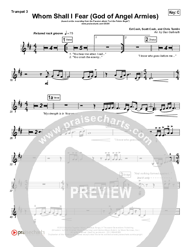 Whom Shall I Fear (God Of Angel Armies) Trumpet 3 (Chris Tomlin / Passion)