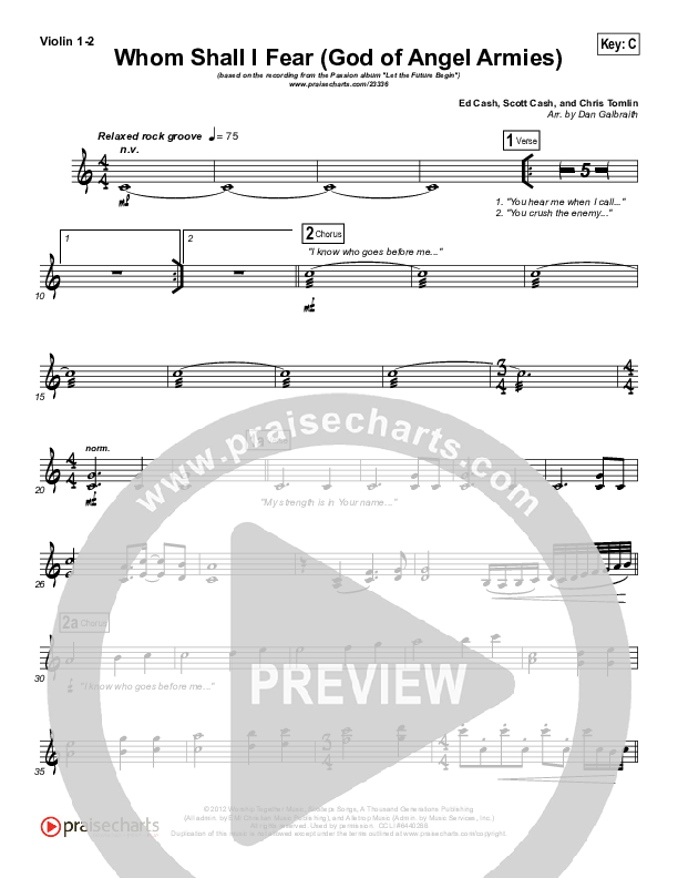 Whom Shall I Fear (God Of Angel Armies) Violin 1/2 (Chris Tomlin / Passion)