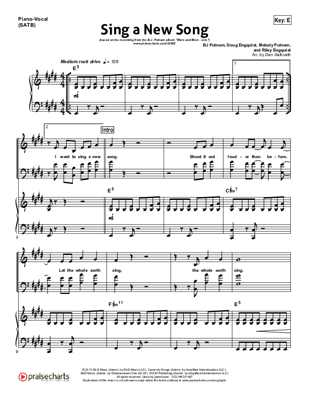 Sing A New Song Piano/Vocal (BJ Putnam)
