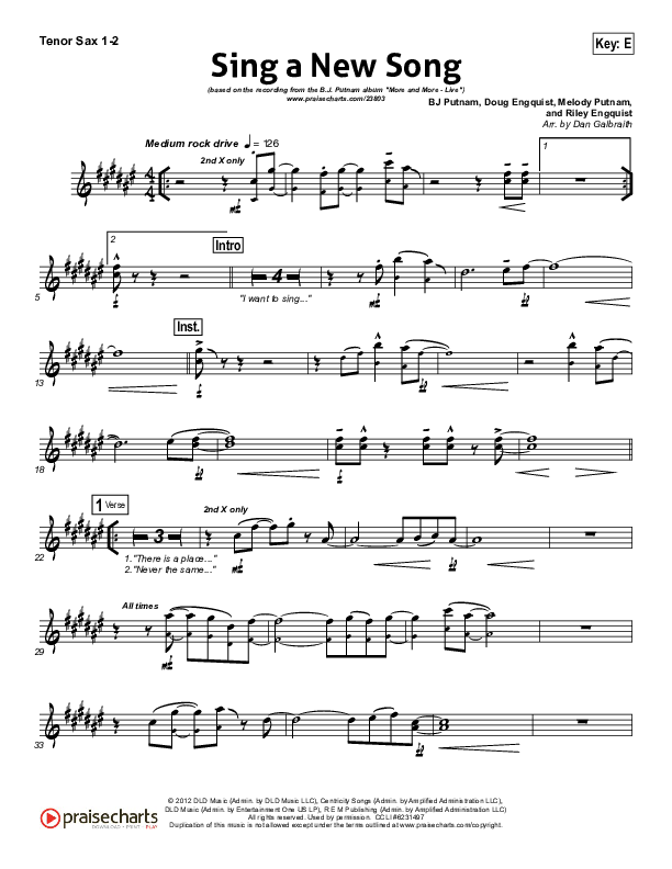 Sing A New Song Tenor Sax 1/2 (BJ Putnam)