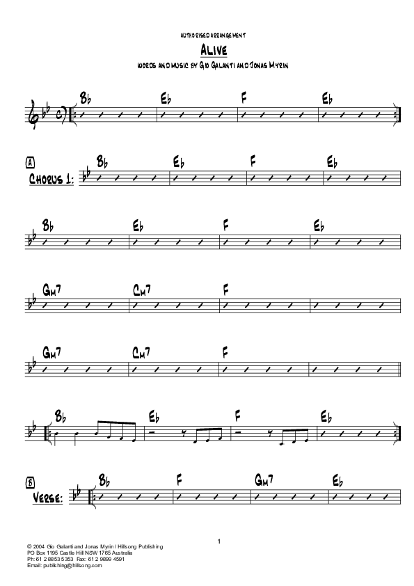 Alive Chord Chart (Hillsong Kids)