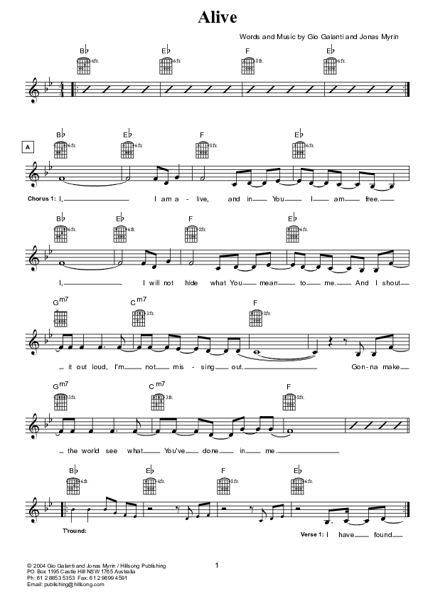 Alive Lead Sheet (Hillsong Kids)