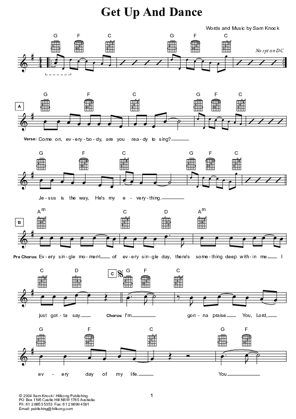 Get Up And Dance Lead Sheet (Hillsong Kids)