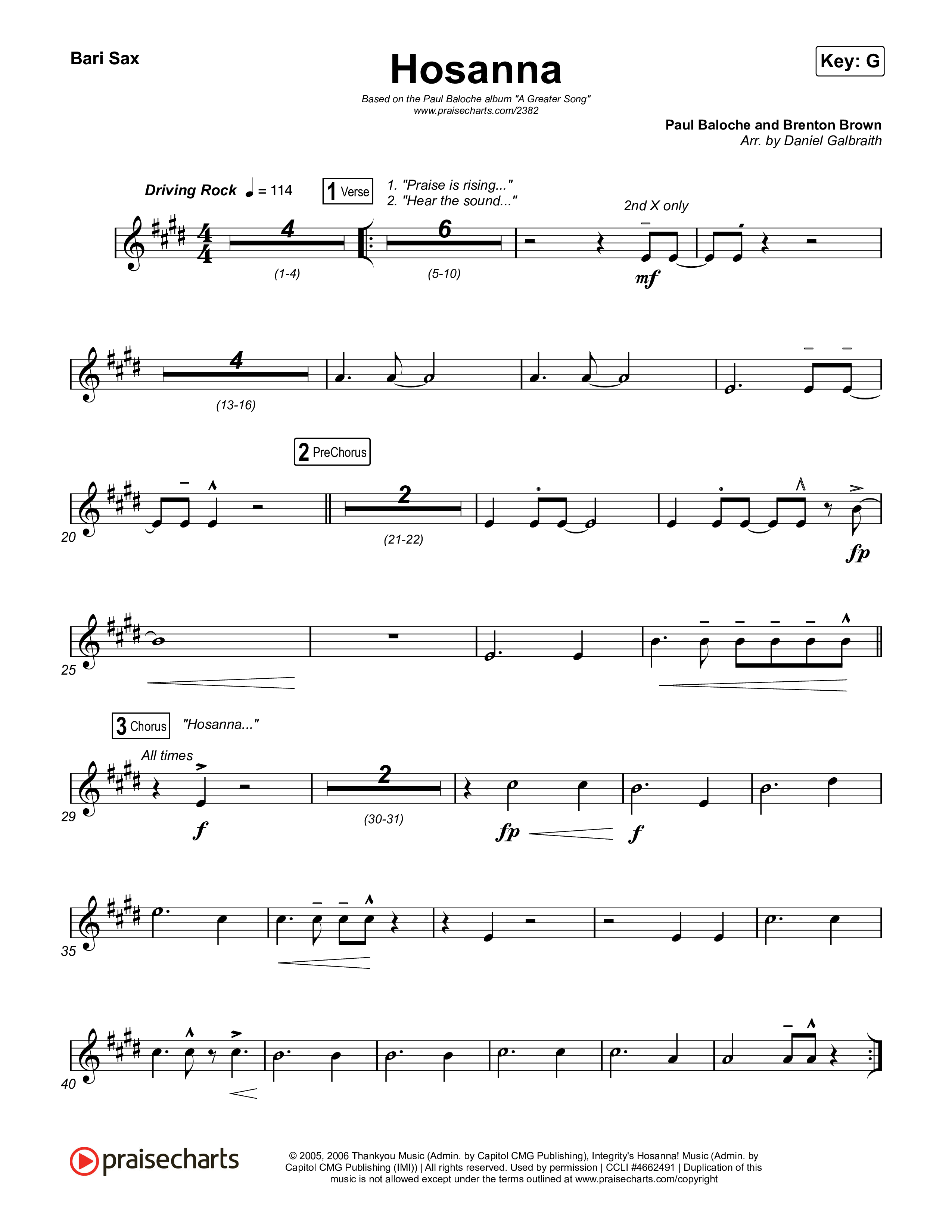 Hosanna (Praise Is Rising) Bari Sax (Paul Baloche)