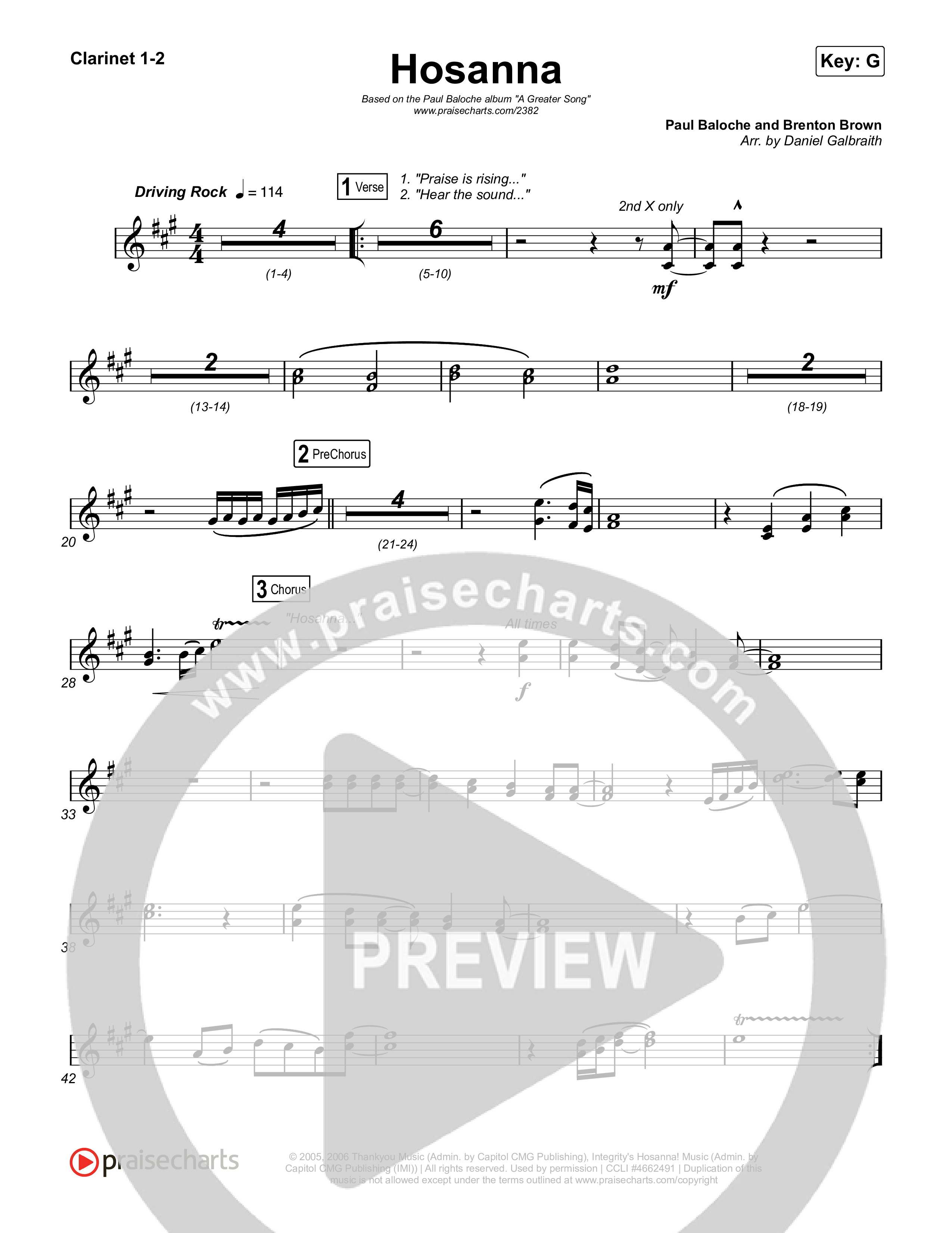 Hosanna (Praise Is Rising) Clarinet 1/2 (Paul Baloche)