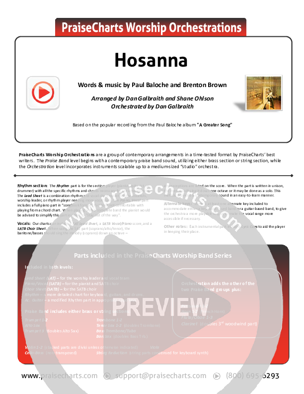 Hosanna (Praise Is Rising) Cover Sheet (Paul Baloche)